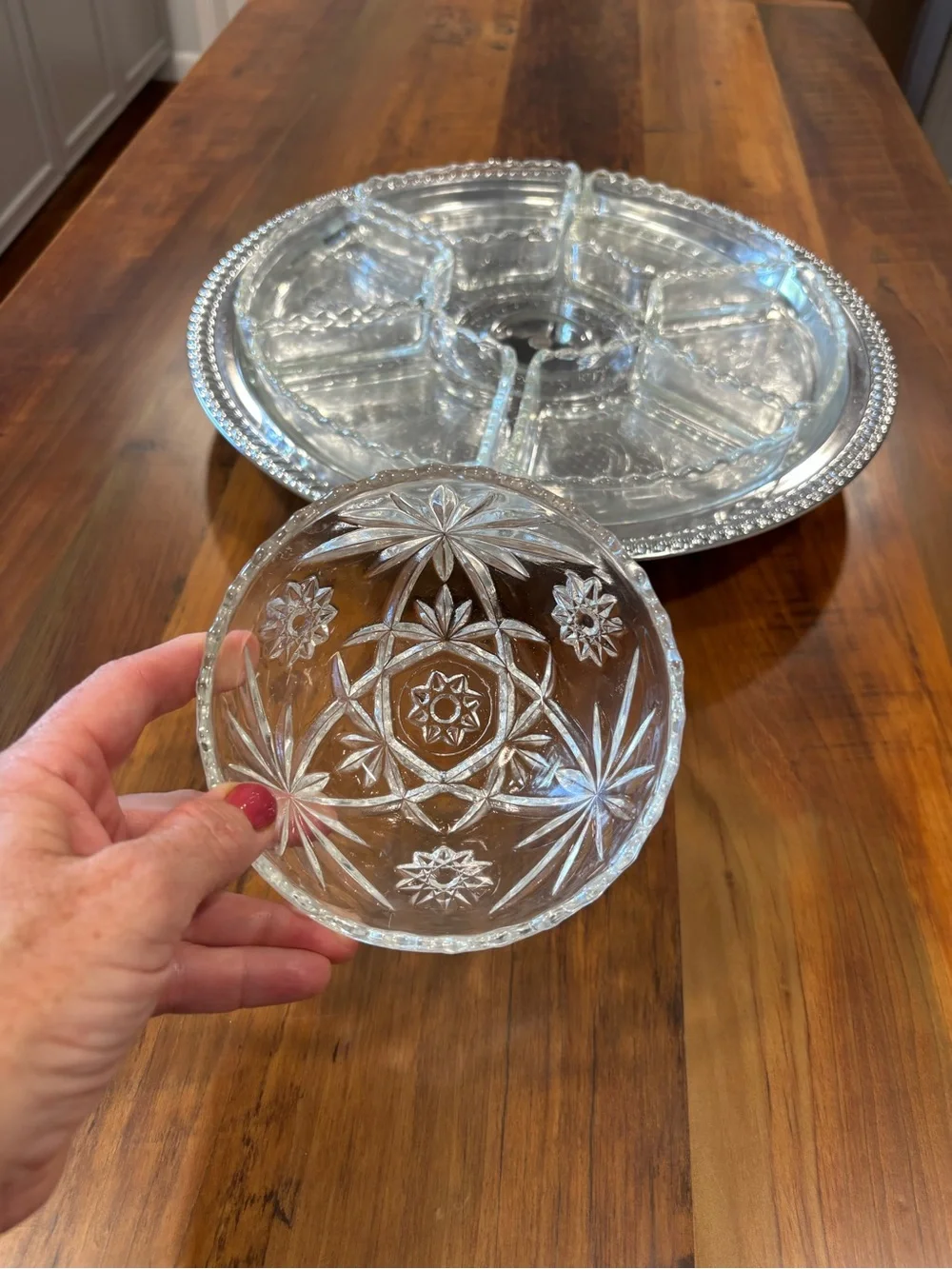 Vintage Irvinware Chromeware Revolving Susan Serving Tray with 7 glass sections